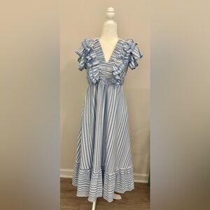 Blue and White Striped Ruffle Dress